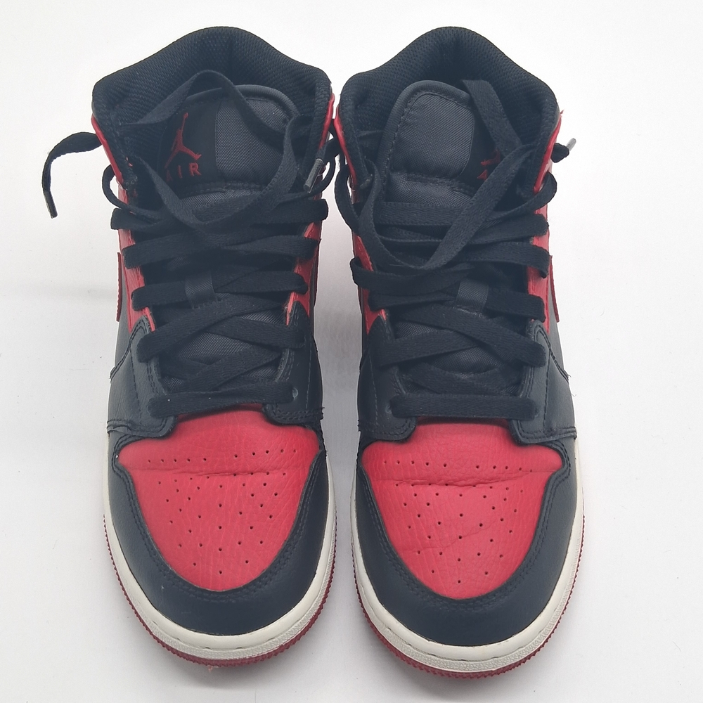 Nike Air Jordan 1 Mid Black Red Bred Sneakers Youth 5.5Y Women’s 7